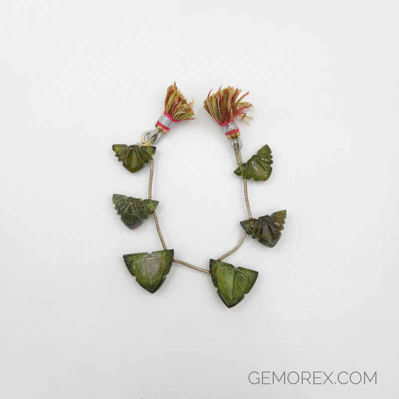 Green Tourmaline Carved Leaf Beads 9.80 - 14.00mm