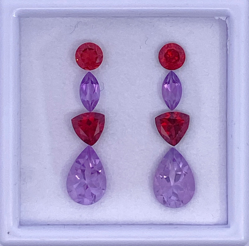 Red Garnet and Amethyst Earring Layout