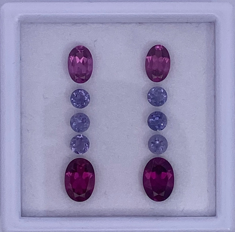 Iolite and Purple Garnet Earring Layout