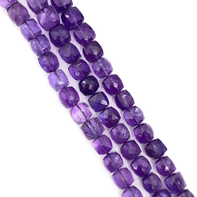 Amethyst Faceted Cube Beads 7-10mm