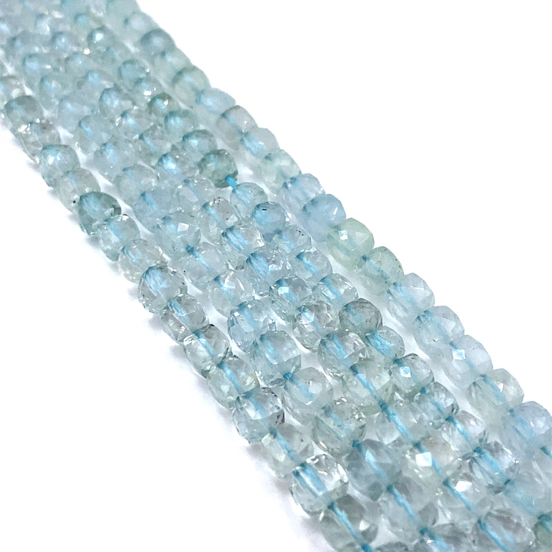 Aquamarine Faceted Cube Beads 5-6mm