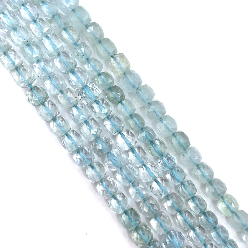 Aquamarine Faceted Cube Beads 5-6mm