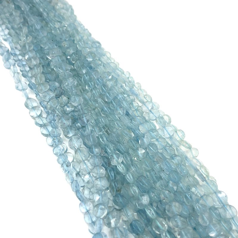 Aquamarine Faceted Coin Beads 5.5-6.5mm