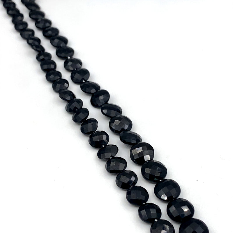 Black Quartz Faceted Coin Beads 07-10mm