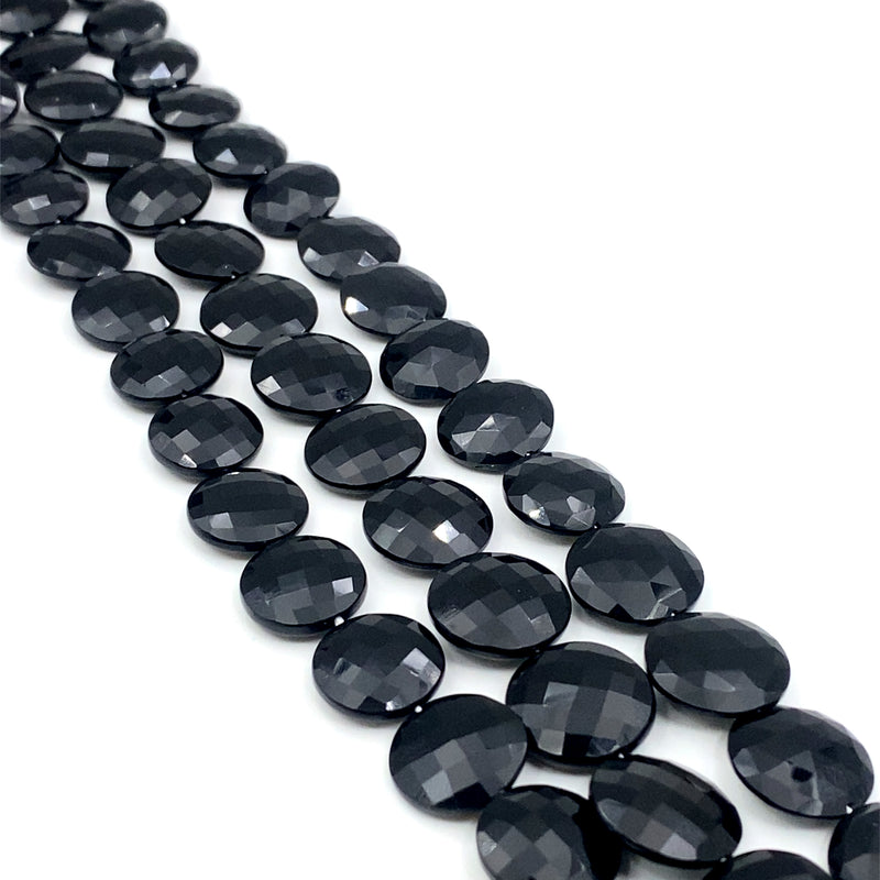 Black Quartz Faceted Coin Beads 12-16mm