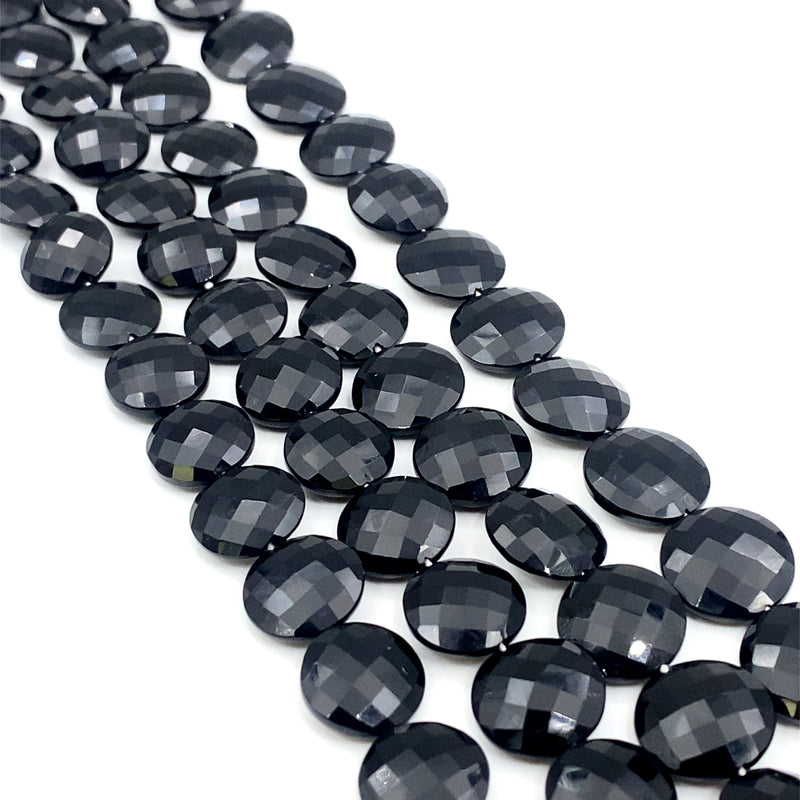 Black Quartz Faceted Coin Beads 13-14mm