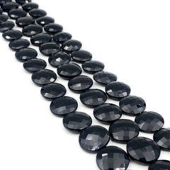 Black Quartz Faceted Coin Beads 13-17mm