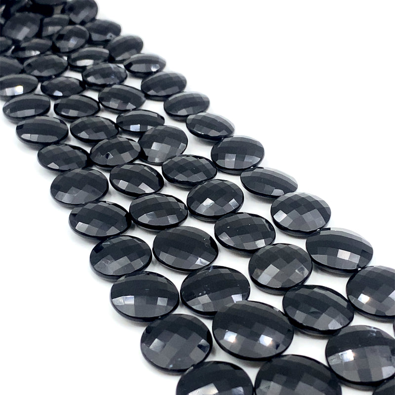 Black Quartz Faceted Coin Beads 15-20mm