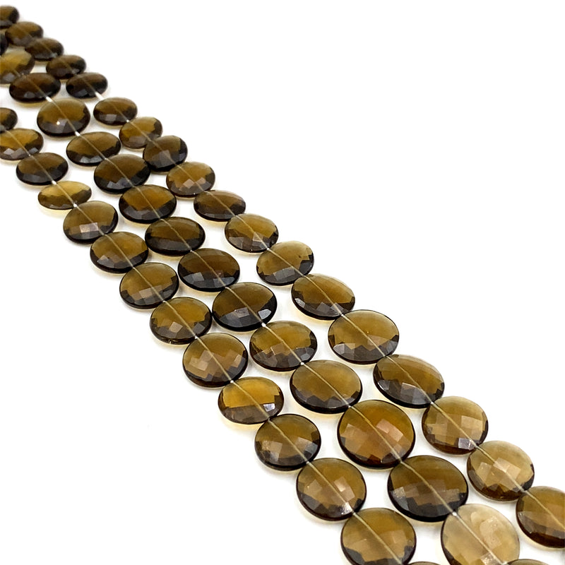 Cognac Quartz Faceted Coin Beads 12-17mm