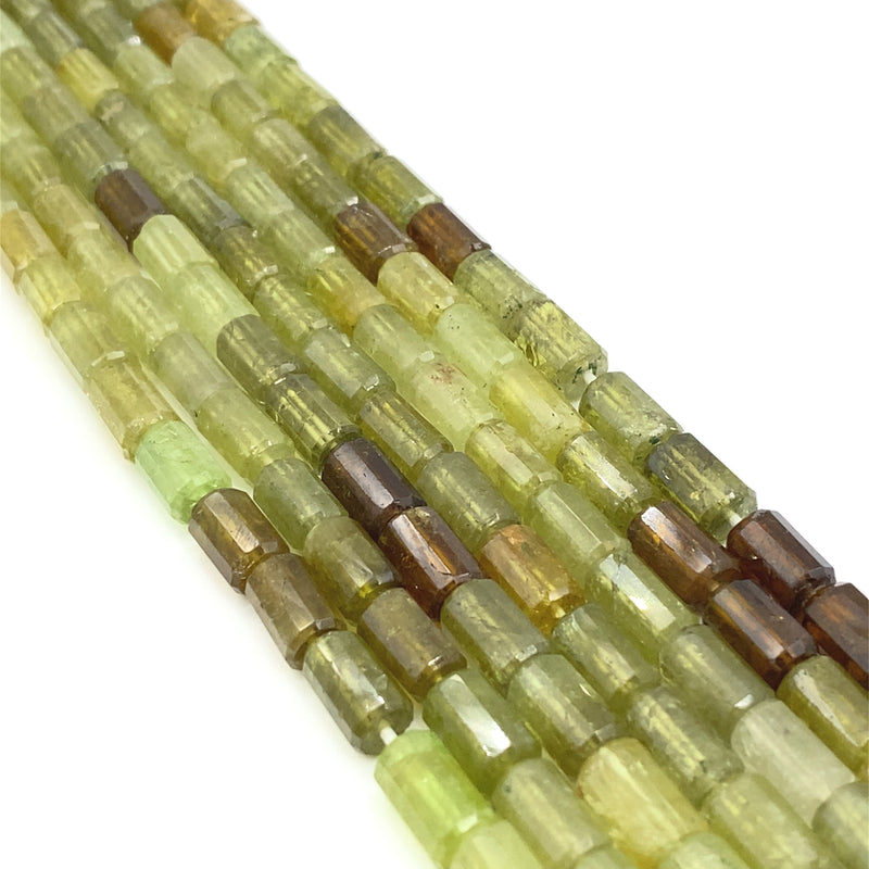 Green Garnet Faceted Tube Beads 6-7mm