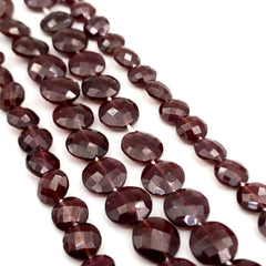 Garnet Faceted Coin Beads 7-9mm