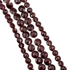 Garnet Faceted Coin Beads 7-9mm