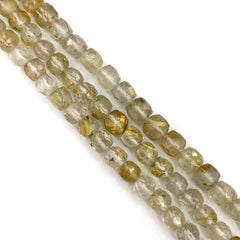 Rutilated Quartz Faceted Cube Beads 4-6mm