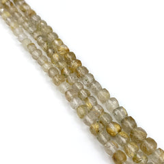 Rutilated Quartz Faceted Cube Beads 4-6mm