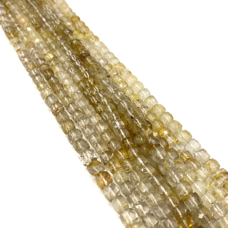 Rutilated Quartz Faceted Cube Beads 6-8mm