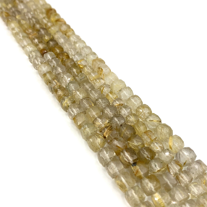 Rutilated Quartz Faceted Cube Beads 6-8mm