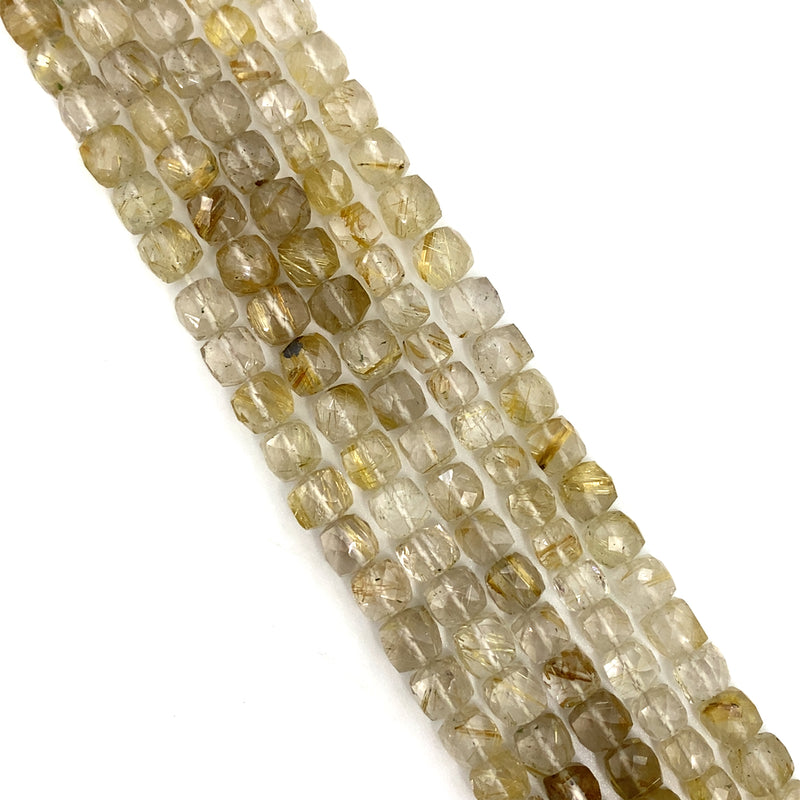 Rutilated Quartz Faceted Cube Beads 6-8mm