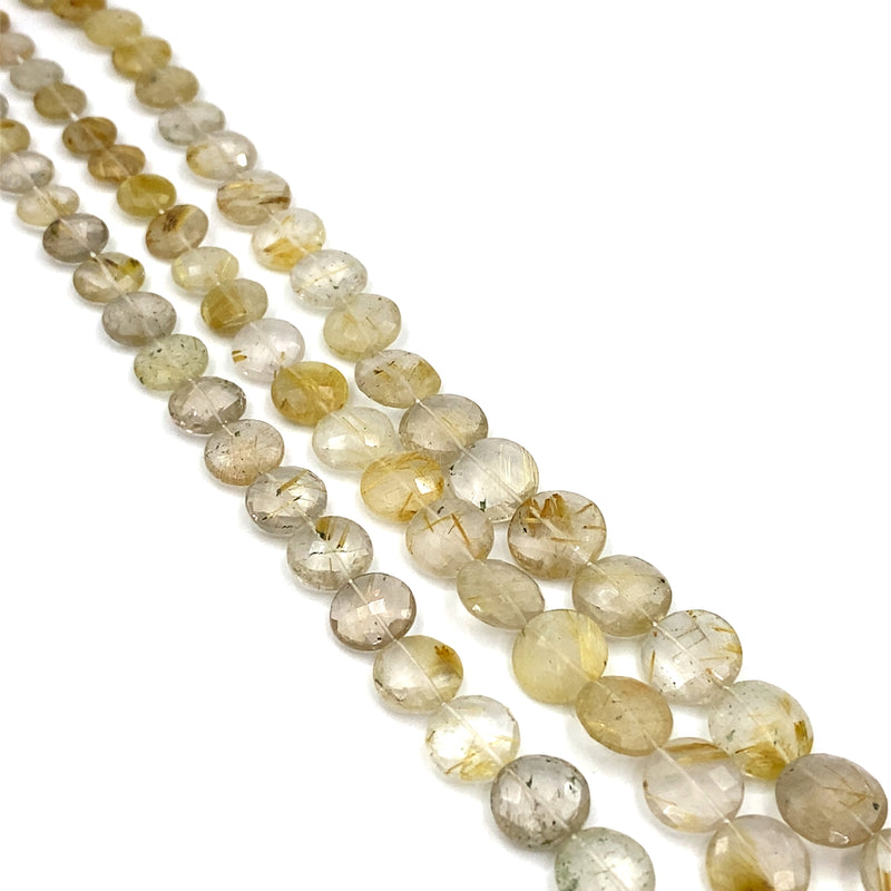 Rutilated Quartz Faceted Coin Beads 9-12mm