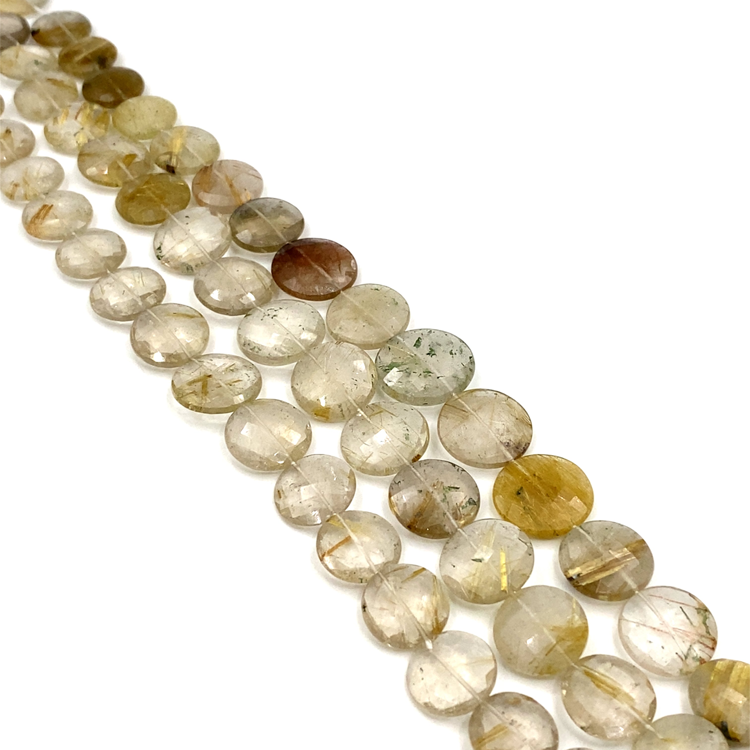Rutilated Quartz Faceted Coin Beads 13-20mm Gemorex