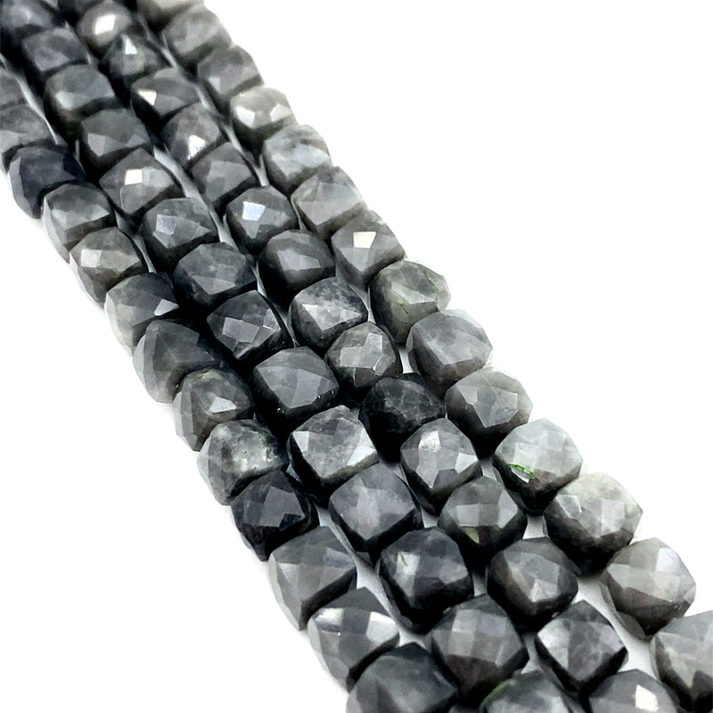 Grey Quartz Faceted Cube Beads 6-6.5mm