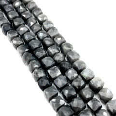 Grey Quartz Faceted Cube Beads 6-6.5mm