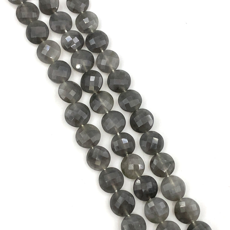 Grey Quartz Faceted Coin Beads 9mm