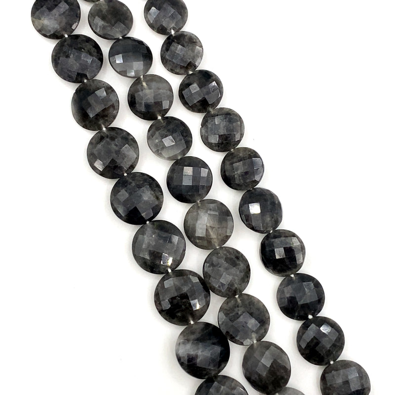 Grey Quartz Faceted Coin Beads 10-14mm