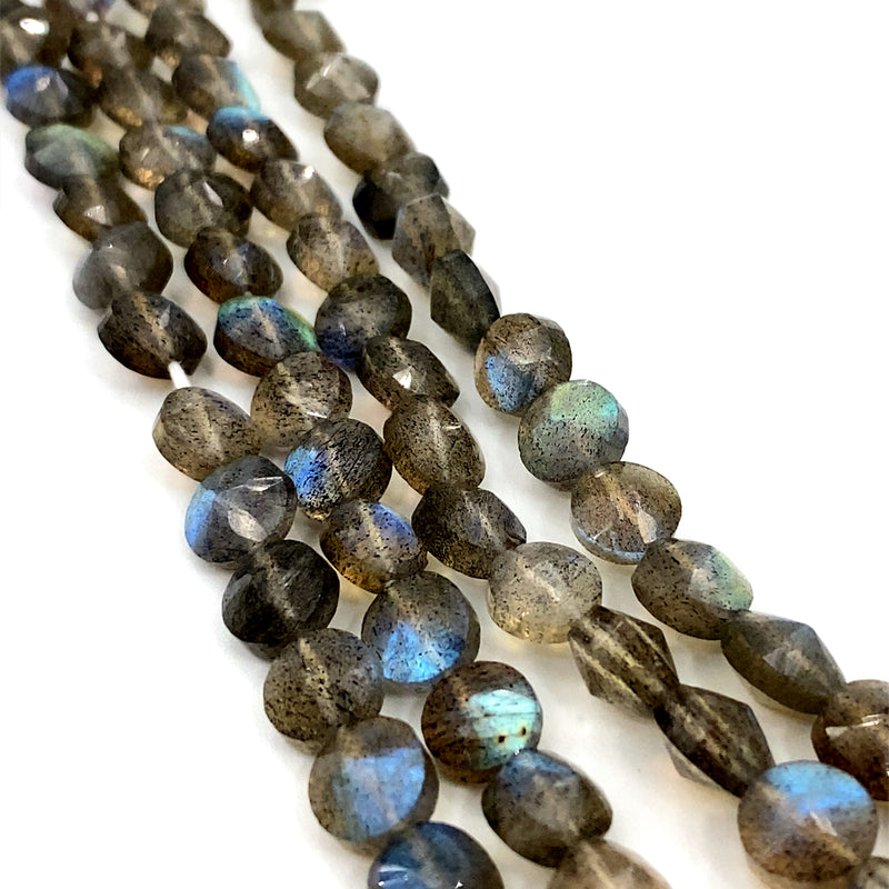 Labradorite Faceted Fancy Coin Beads 8mm