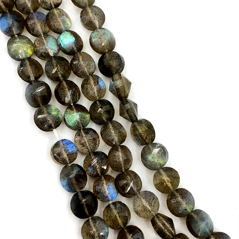 Labradorite Faceted Fancy Coin Beads 8mm