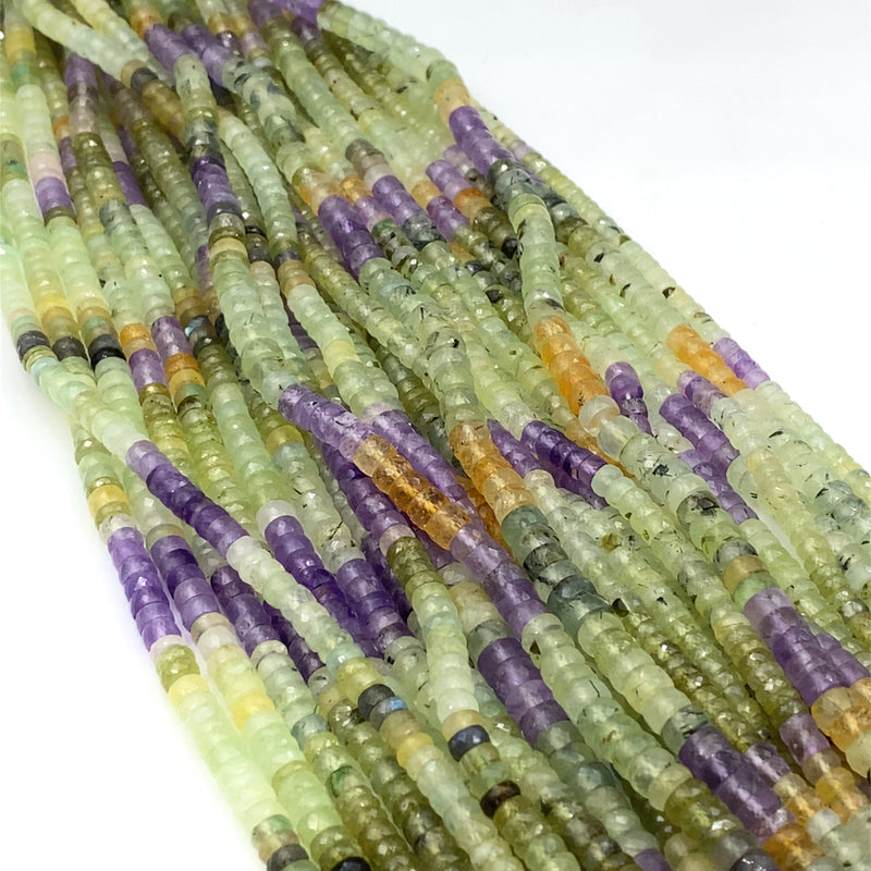 Prehnite and Amethyst Faceted Tyre Beads 6-6.5mm