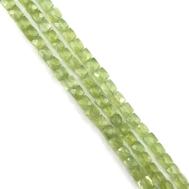 Prehnite Faceted Cube Beads 5mm