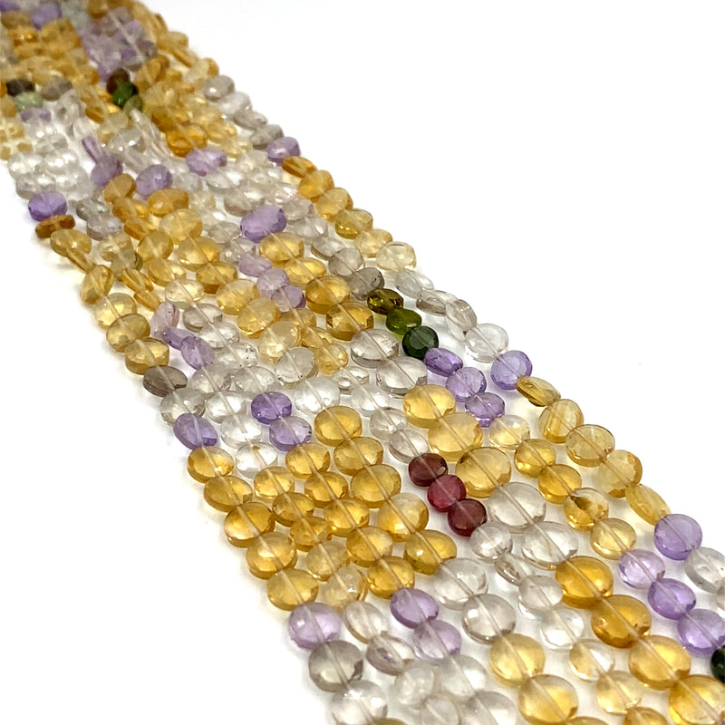 Multi Quartz Faceted Coin Beads 6-7mm