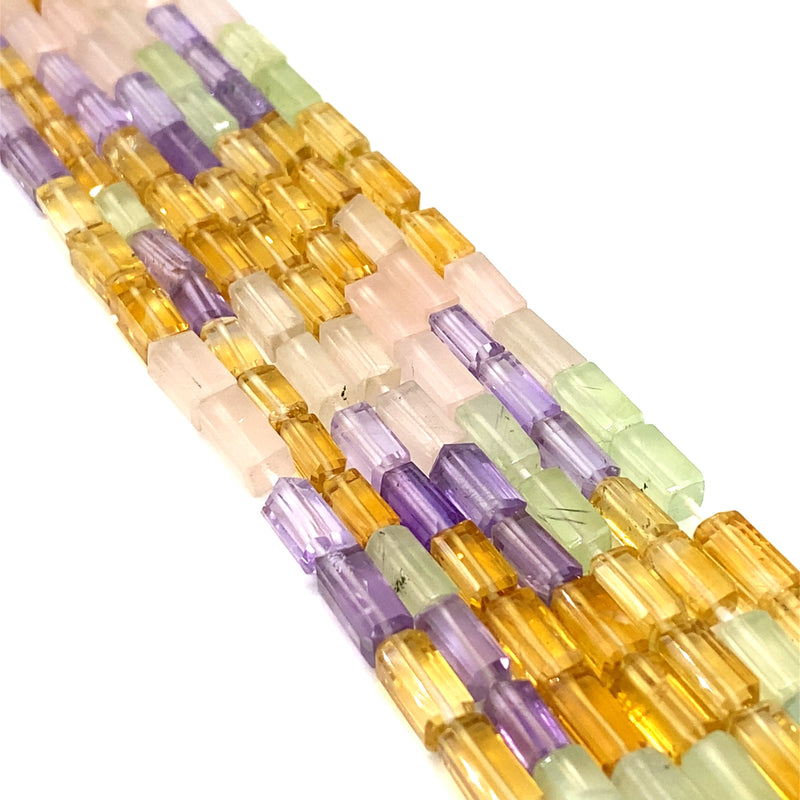 Multi Quartz Faceted Tube Beads 5-5.5mm