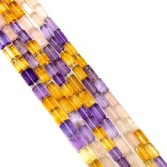 Multi Quartz Faceted Tube Beads 6-7.5mm