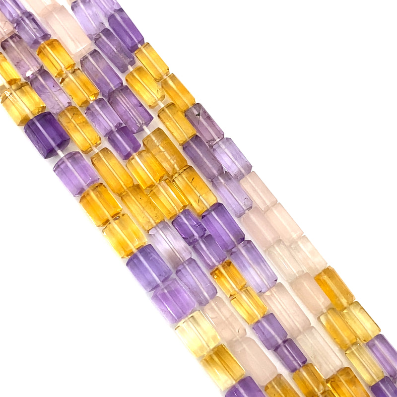 Multi Quartz Faceted Tube Beads 6-7.5mm