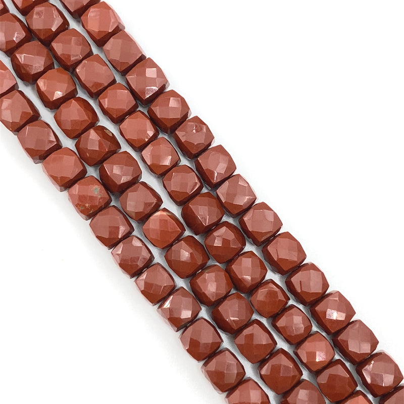 Red Jasper Faceted Cube Beads 7-8.5mm