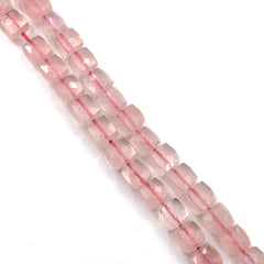 Rose Quartz Faceted Cube Beads 7-9mm