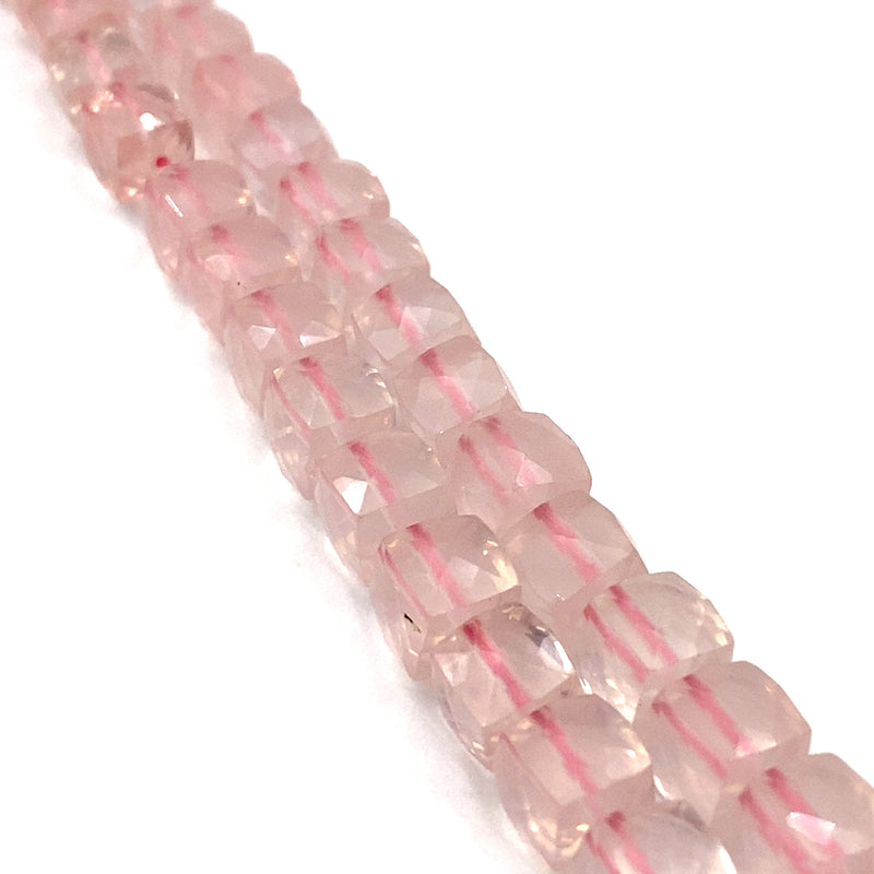 Rose Quartz Faceted Cube Beads 7-9mm