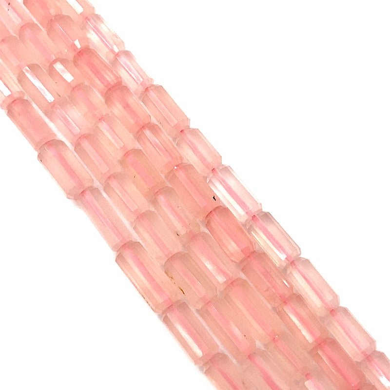 Rose Quartz Faceted Tube Beads 5.5-7mm