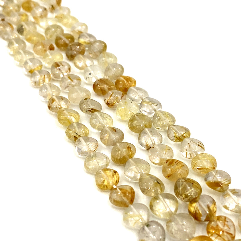 Rutilated Quartz Smooth Heart Beads 7mm