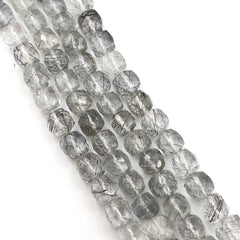 Tourmalated Quartz Faceted Cube Beads 5-7mm