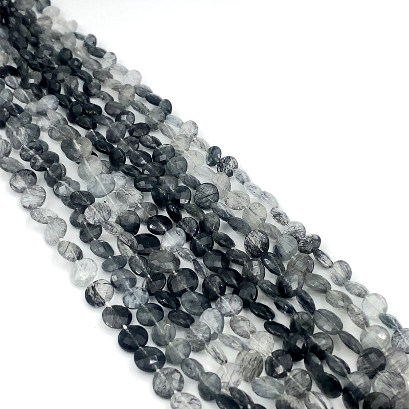 Tourmalated Quartz Faceted Coin Beads 7-8mm