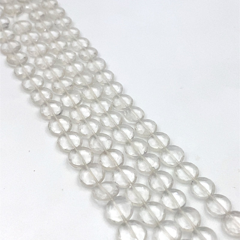 Crystal Quartz Faceted Coin Beads 8mm