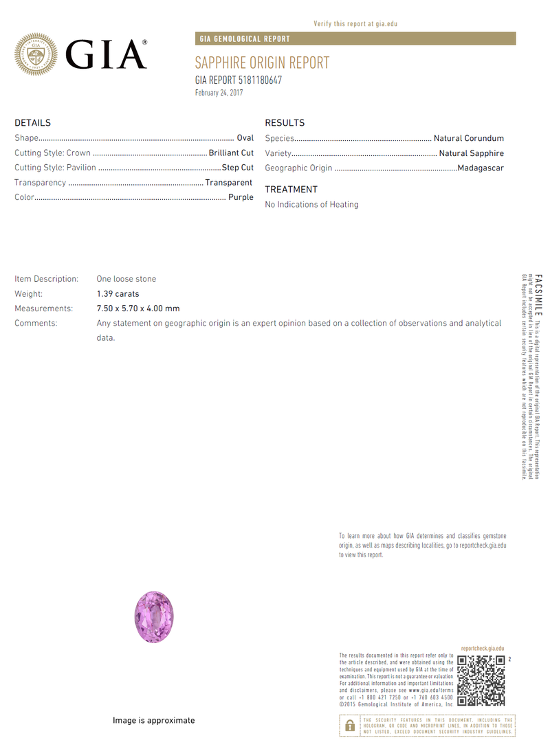 Fancy Color Magenta Pink Sapphire Oval 1.39ct GIA Certified - Gemorex International Inc.