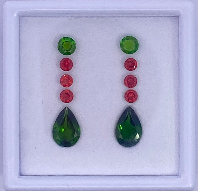Chrome Diopside and Red Garnet Earring Layout
