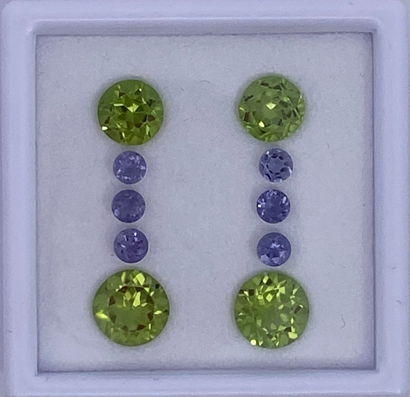 Peridot and Iolite Earring Layout